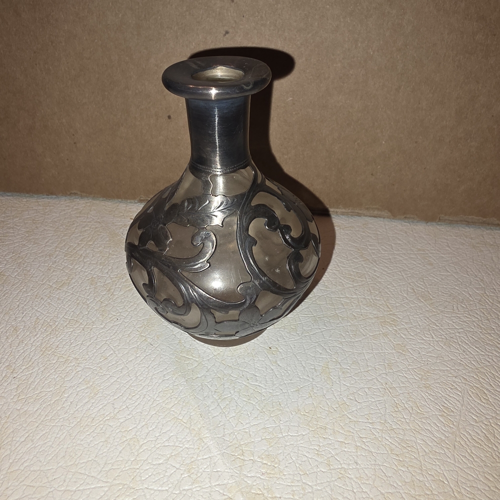 Elegant Sterling Silver Overlay Glass Perfume Bottle
